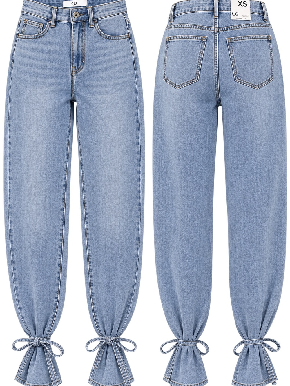 Q2 Light Blue Tie-Hem Boyfriend Jeans